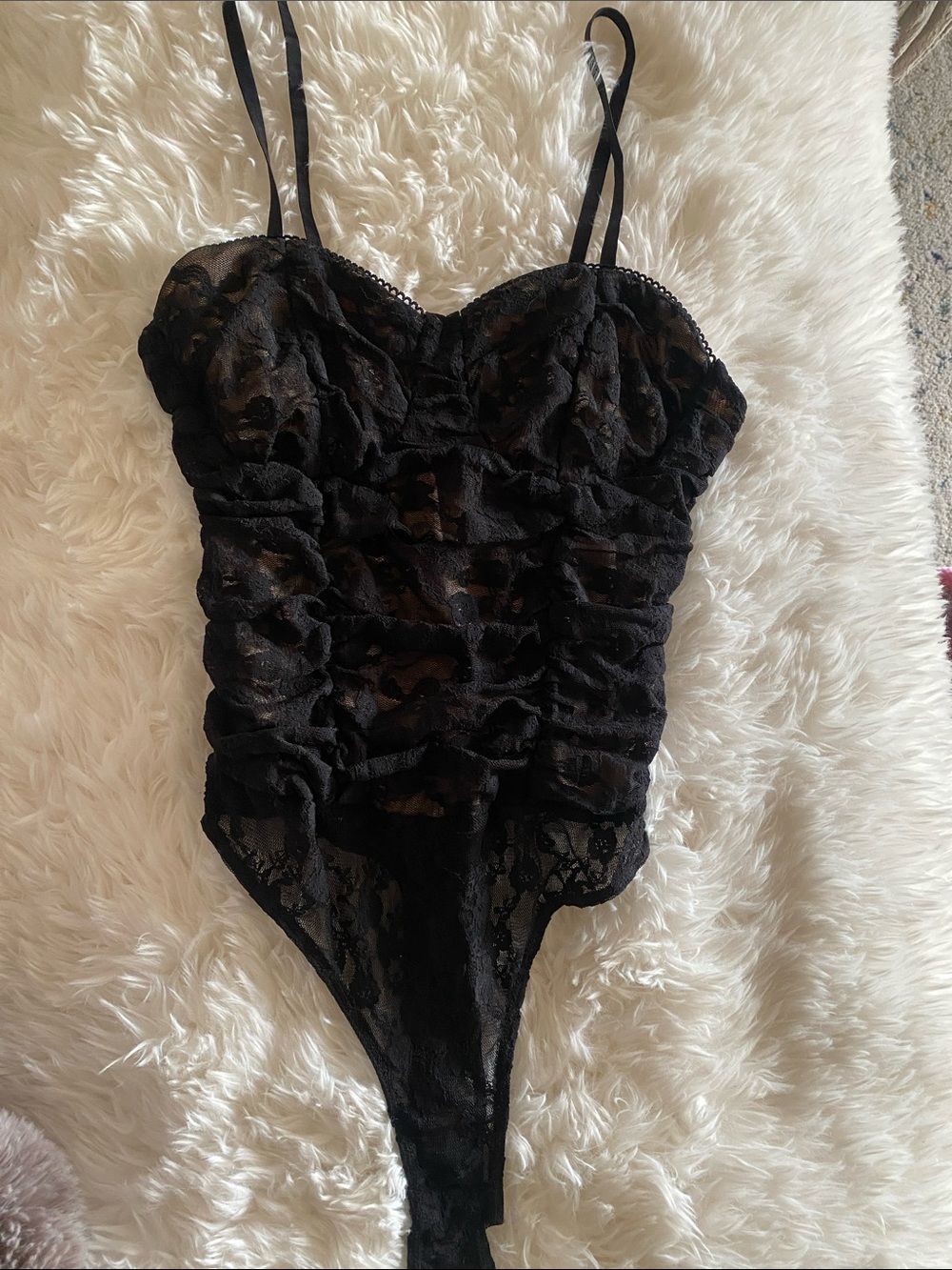 Sheer Black Lace Bodysuit with Spaghetti Straps